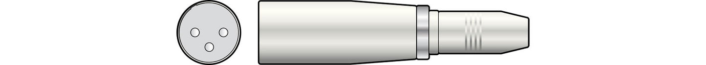 Illustration of a side view cylindrical scaped adaptor, and a front round view of it with 3 pins.