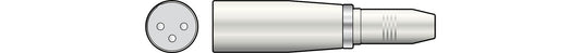 Illustration of a side view cylindrical scaped adaptor, and a front round view of it with 3 pins.
