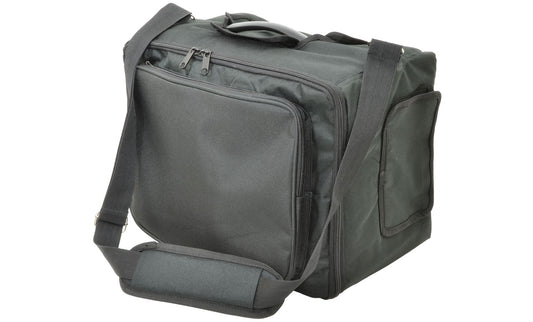 black travel bag with wheels on a white background