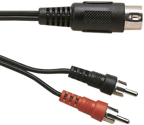 Audio cable with XLR male and RCA female connectors on a white background