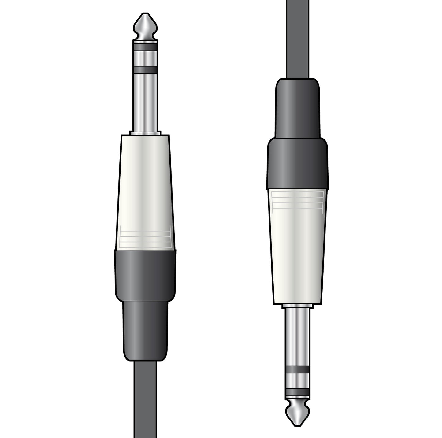 Audio connectors, one with a silver and black design and the other with a grey and black design, on a white background.