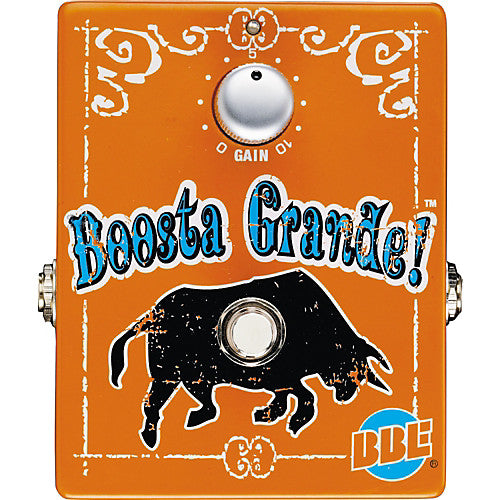 Orange guitar effects pedal with 'Boosta Grande!' and BBE branding