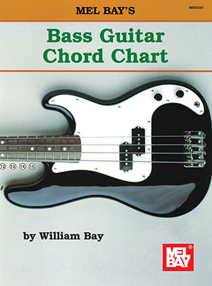Bass Guitar Chord Chart book cover with a bass guitar illustration and Mel Bay logo.