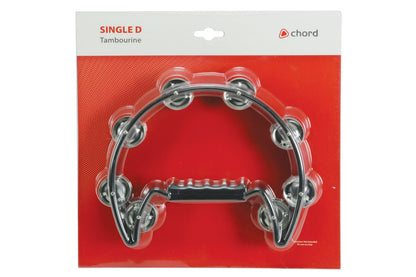 Single D tambourine in packaging with 'Chord' branding on a white background