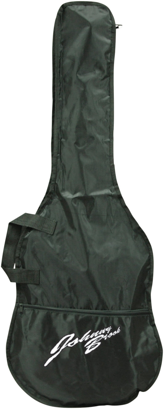 Black guitar case with 'Johnson' branding on a white background