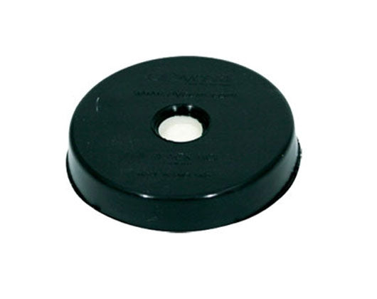 Black rubber disk with a central hole on a white background