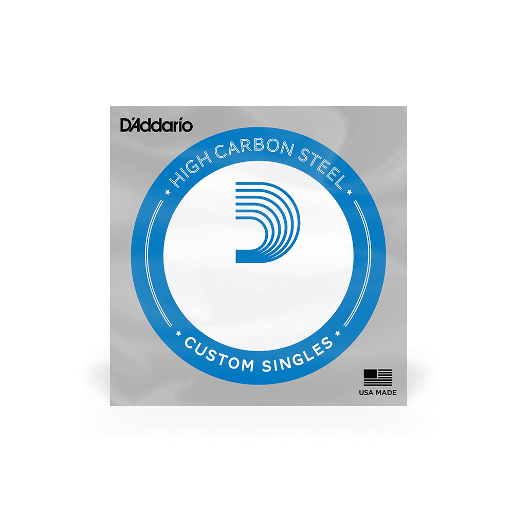 D'Addario high carbon steel custom singles packaging on a black background