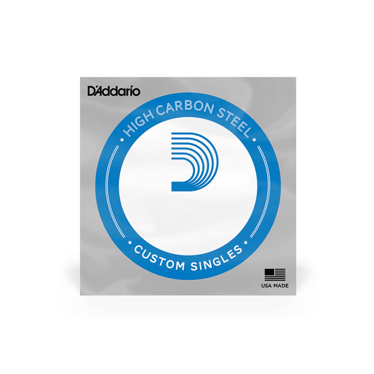 D'Addario high carbon steel custom singles packaging on a black background