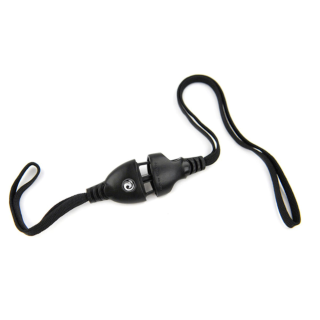 Black lanyard with a clip on a white background