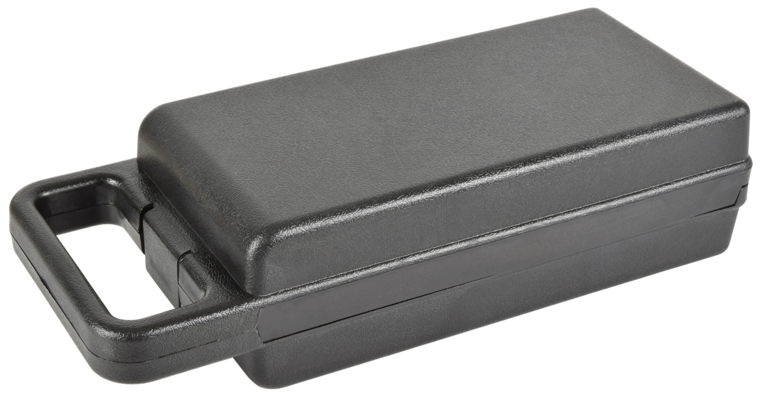 Black rectangular hard shell case on a white background
