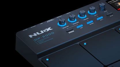 Nux DP-2000 digital foot pedal on a black background