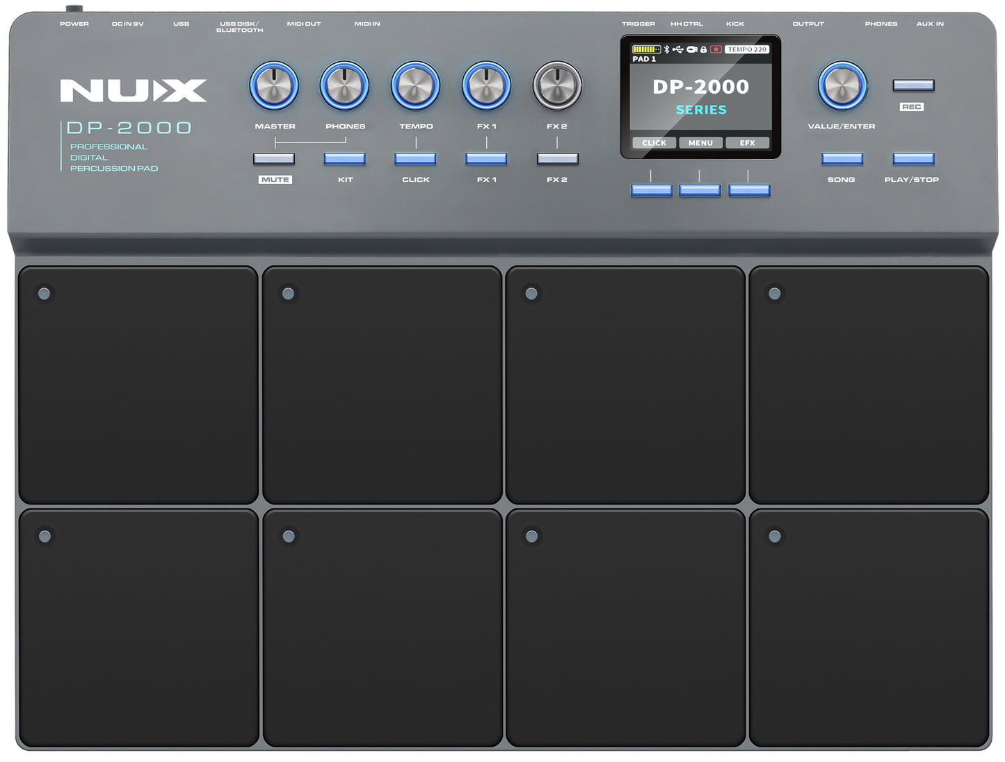 NUX DP-2000 digital drum pad with control panel on a white background