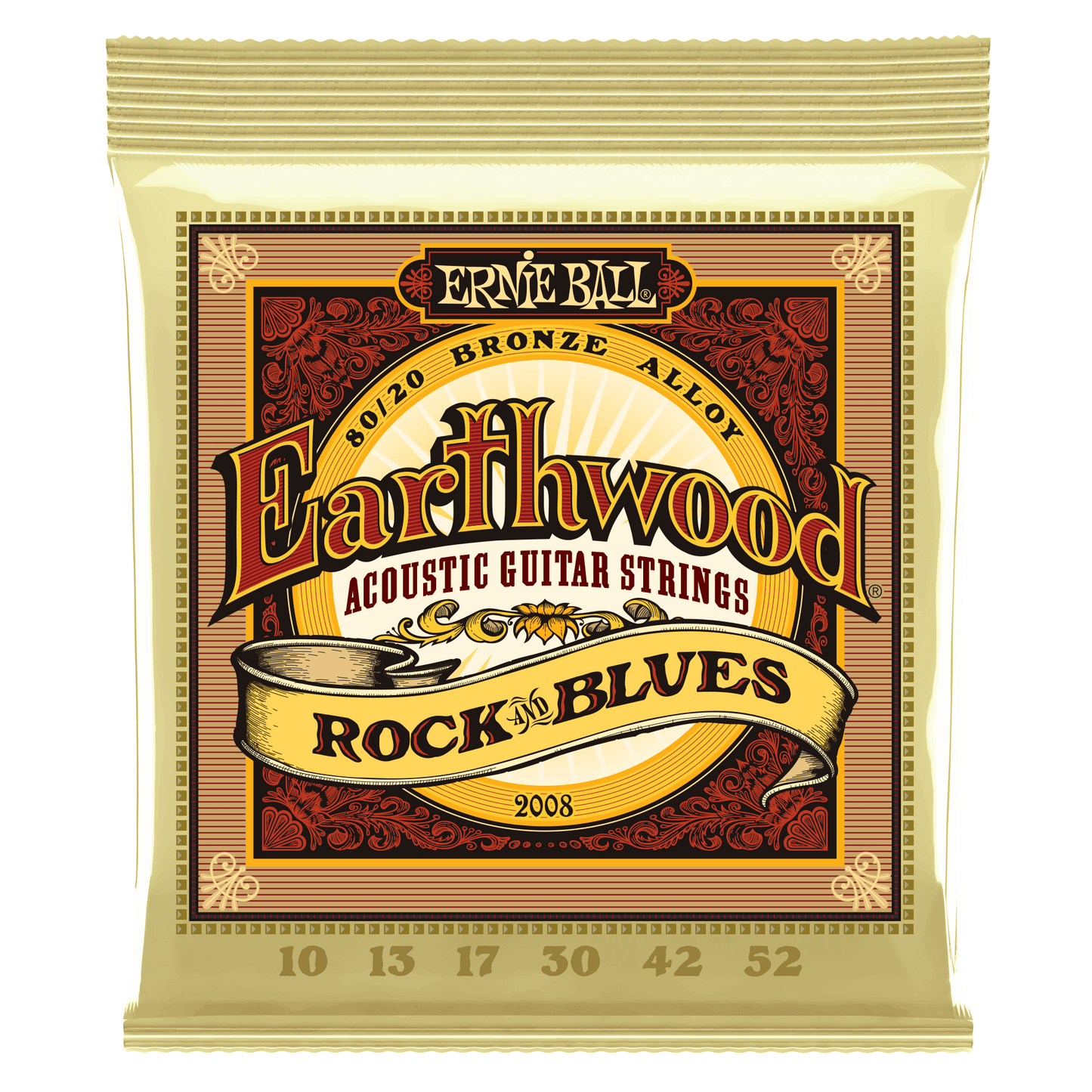 Ernie Ball Earthwood acoustic guitar strings packaging on a black background