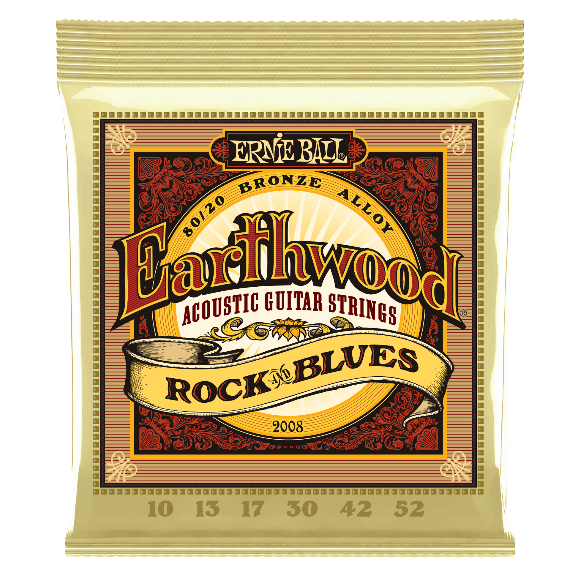 Ernie Ball Earthwood acoustic guitar strings packaging on a black background