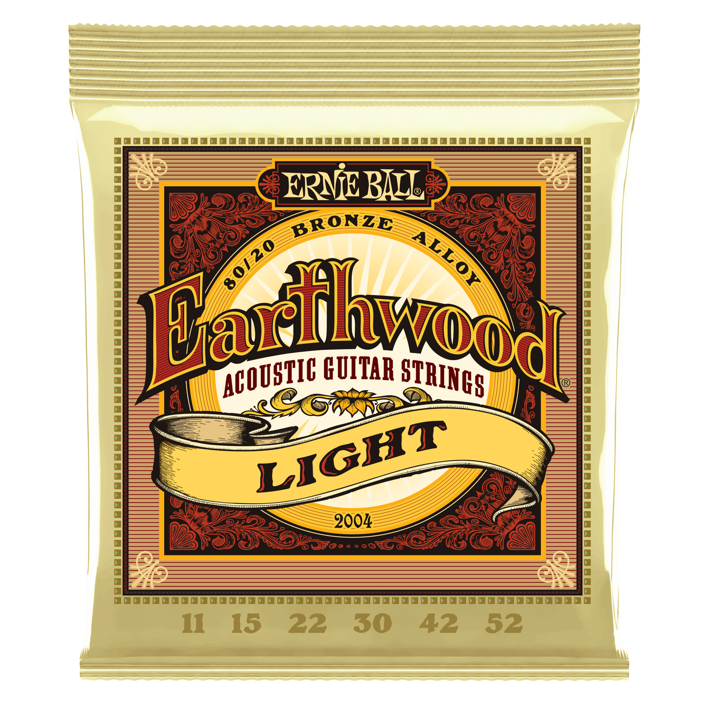 Ernie Ball Earthwood acoustic guitar strings packaging on a black background