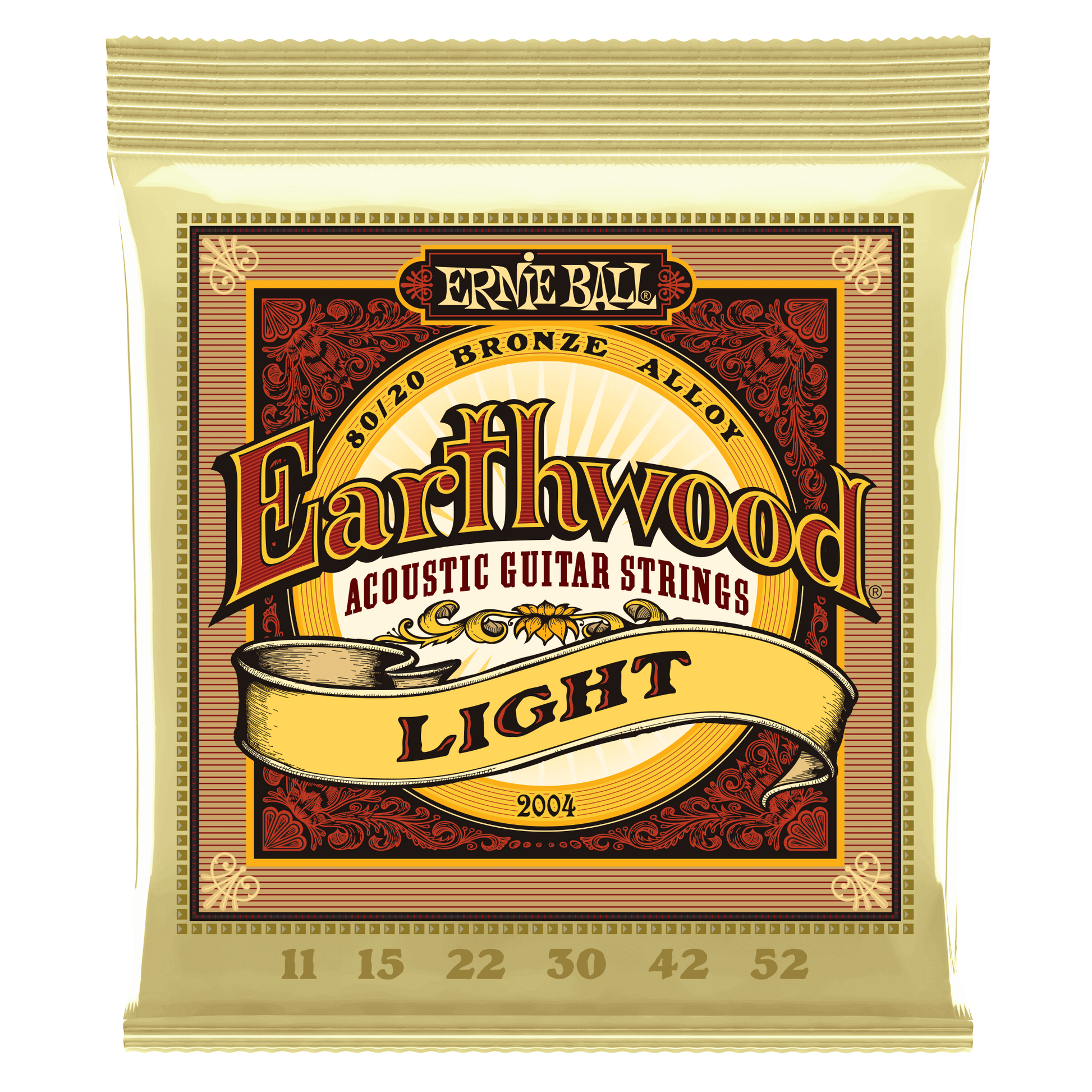 Ernie Ball Earthwood acoustic guitar strings packaging on a black background