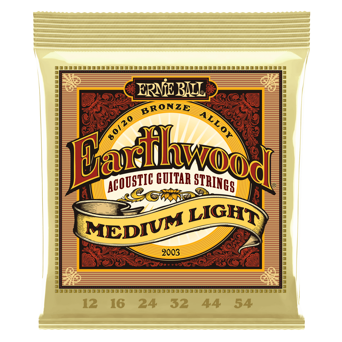 Ernie Ball Earthwood acoustic guitar strings packaging on a black background