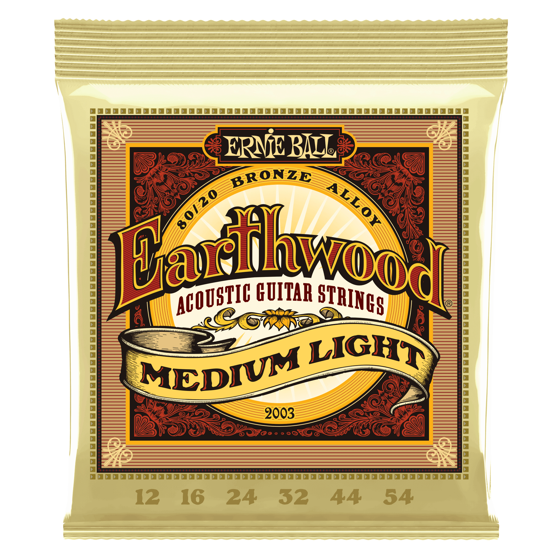 Ernie Ball Earthwood acoustic guitar strings packaging on a black background