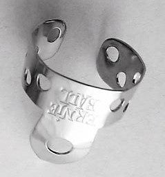 nickel finger pick with Ernie ball branding on a white background 