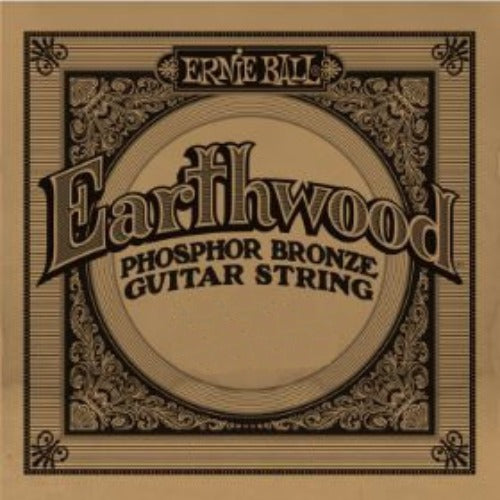 Ernie Ball Earthwood phosphor bronze guitar string packaging on a beige background