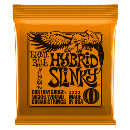 Ernie Ball Hybrid Slinky guitar string pack packaging on a white background