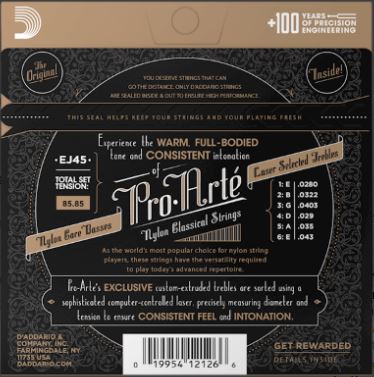 Pro-Arte classical guitar string set packaging with text and branding.