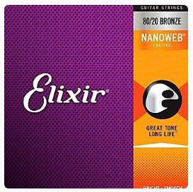 Elixir guitar string set packaging with purple and orange design