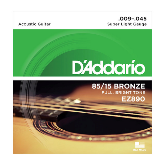 D'Addario acoustic guitar string set packaging with branding and product details.