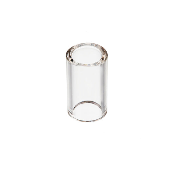 Clear cylindrical glass object on a white background