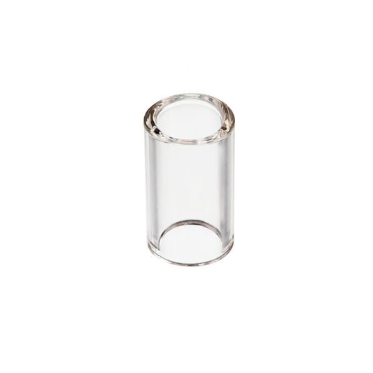 Clear cylindrical glass object on a white background
