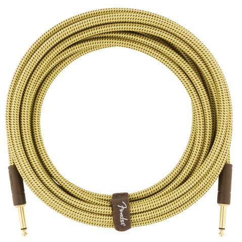 Coiled guitar cable with braided design and Fender logo on a white background