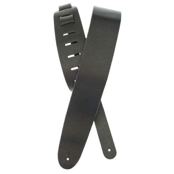 Black guitar strap on a white background