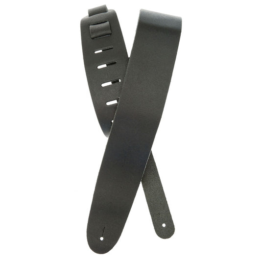 Black guitar strap on a white background