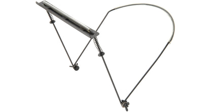 A metal spring-loaded frame, one side goes behind the neck and on the other extremity the armonica.  