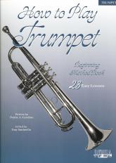 Book titled 'How to Play Trumpet' with a trumpet illustration on the cover