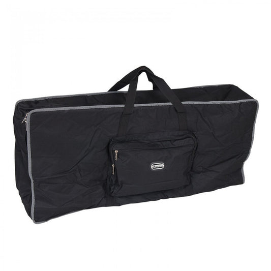 Black carrying case with a handle on a white background