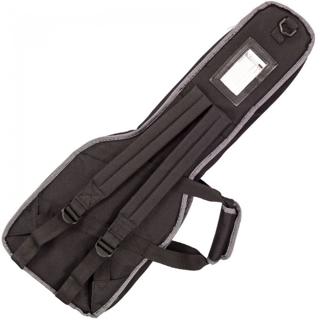 Black ukulele case with black shoulder straps a clear window on a white background