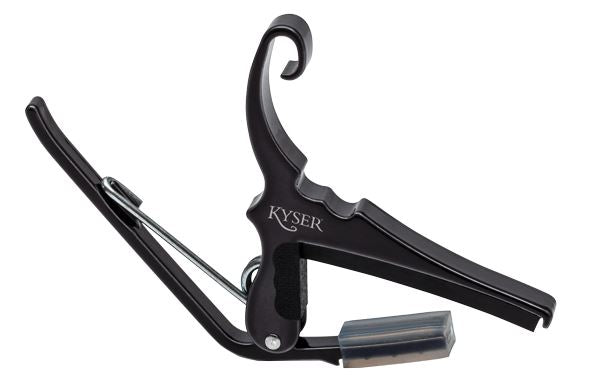 Black guitar capo with 'Kyser' branding on a white background
