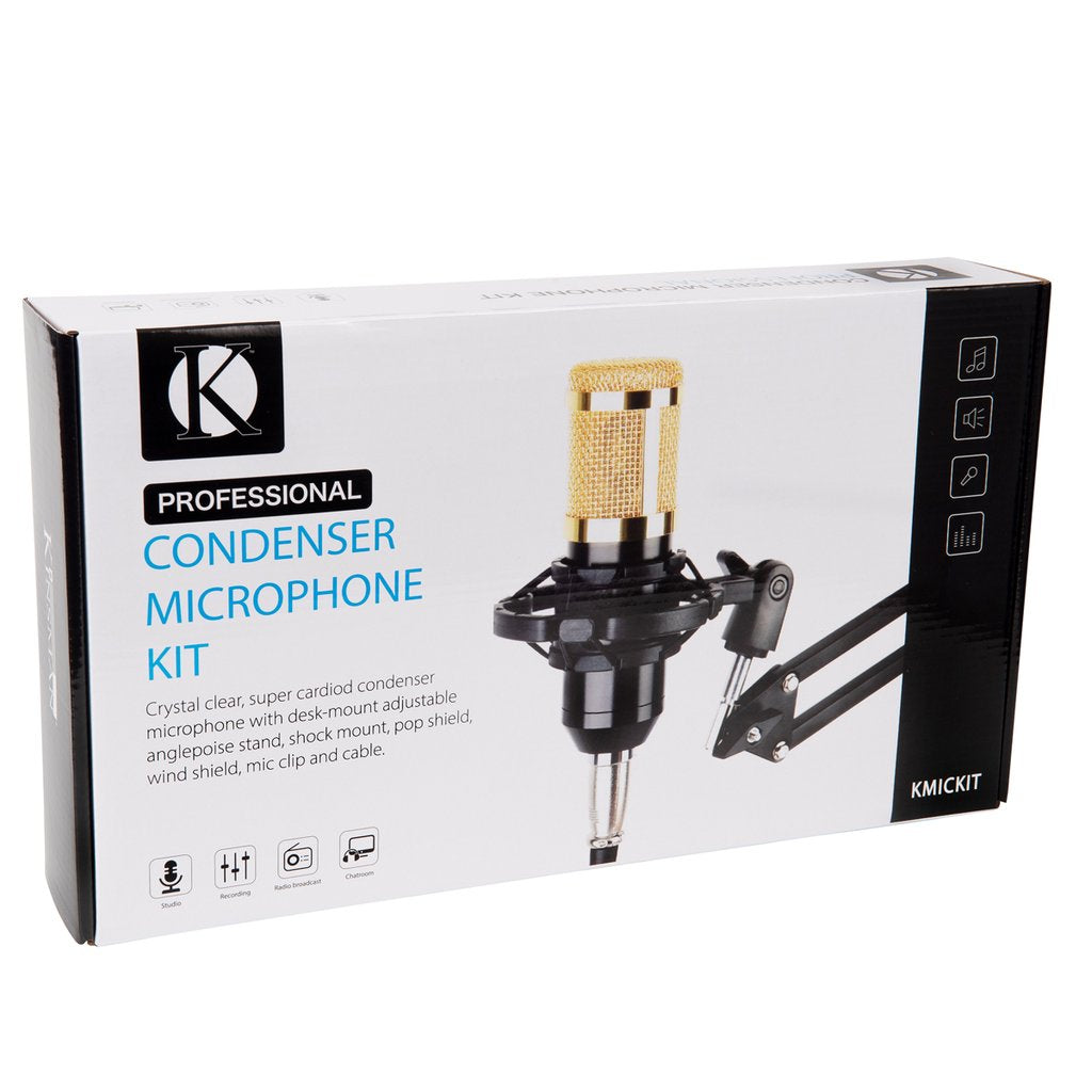 K-Mic professional condenser microphone kit packaging on a white background