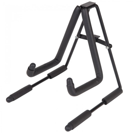 Black ukulele stand on a white background