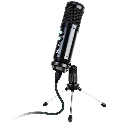 Black microphone with stand on a white background