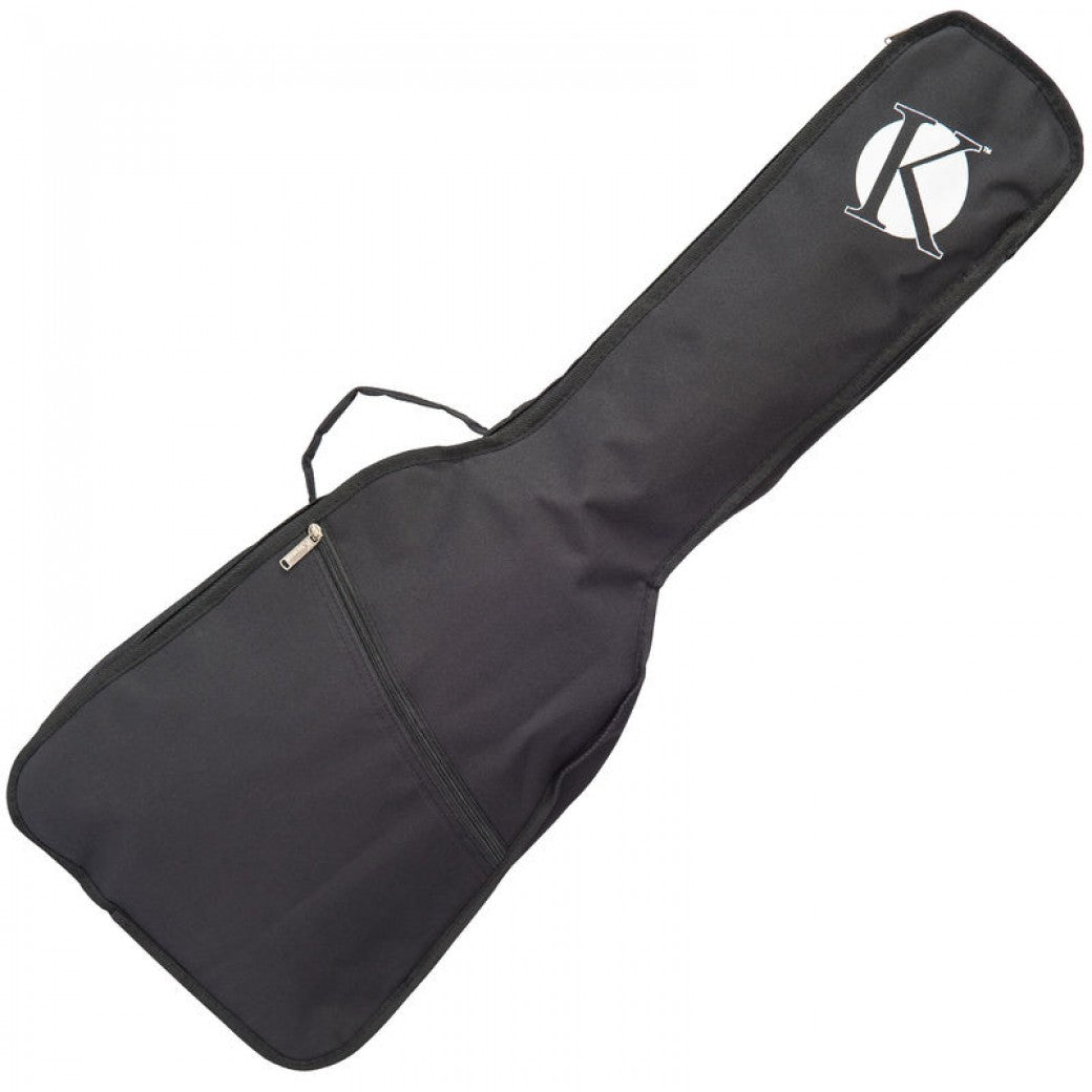 Black guitar case with a logo on a white background