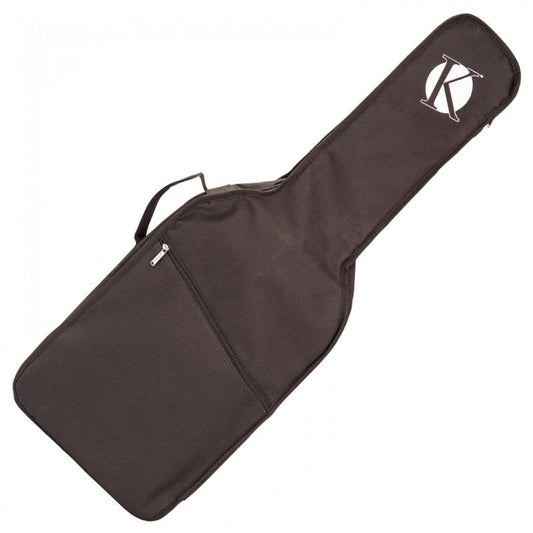 Black guitar case with a logo on a white background