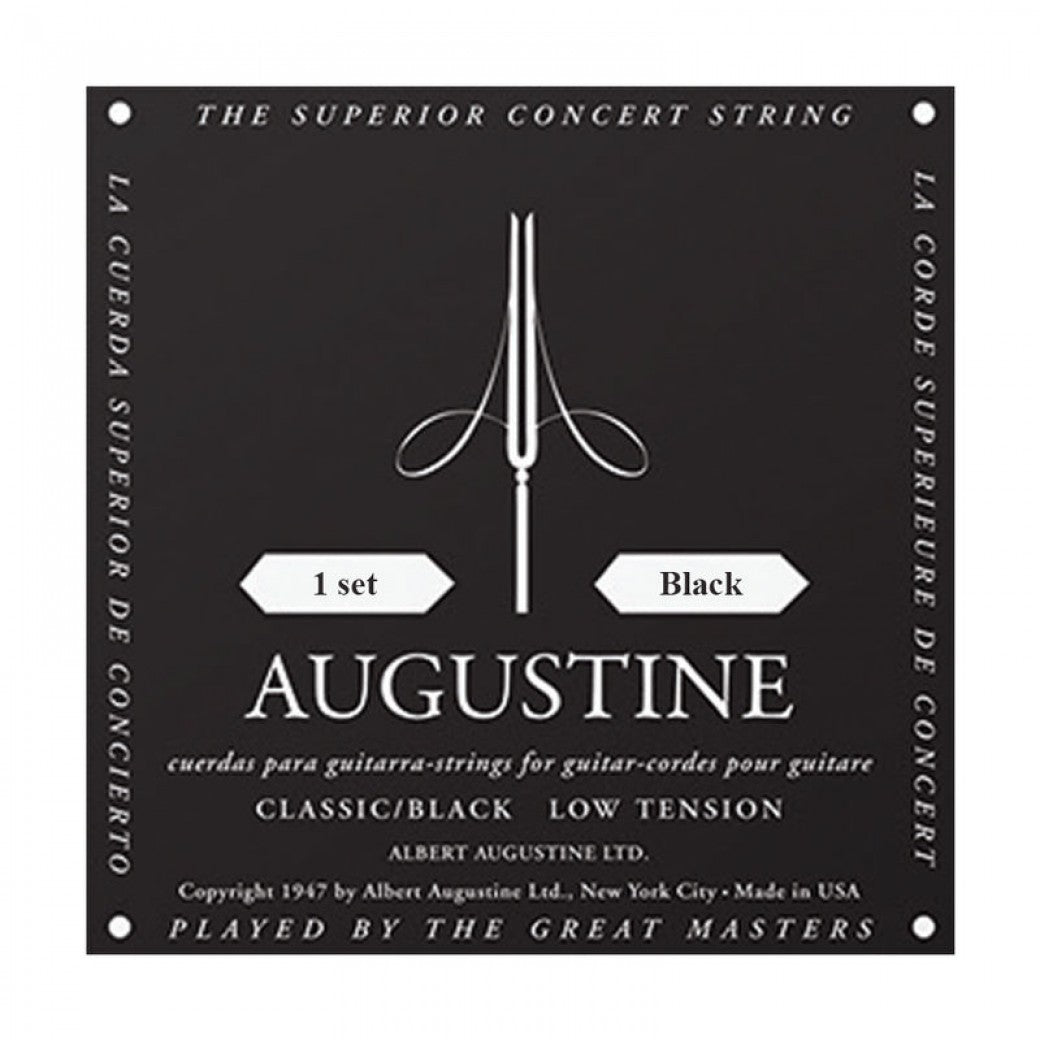 Augustine guitar strings packaging with black background and white text