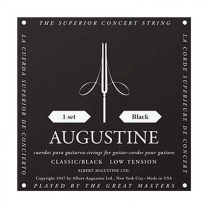 Augustine guitar strings packaging with black background and white text