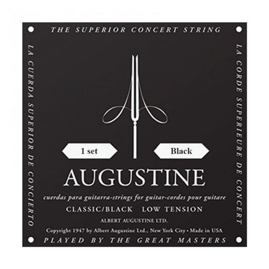 Augustine guitar strings packaging with black background and white text