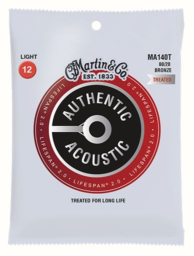 Packaging of Martin & Co acoustic guitar strings on a white background