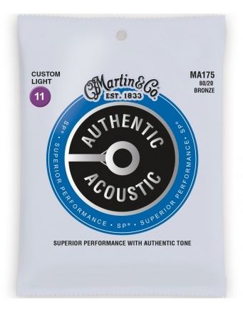 Martin Authentic Acoustic guitar string set packaging on a white background