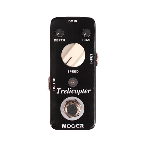 Guitar effects pedal with 'Trelicopter' branding on a white background