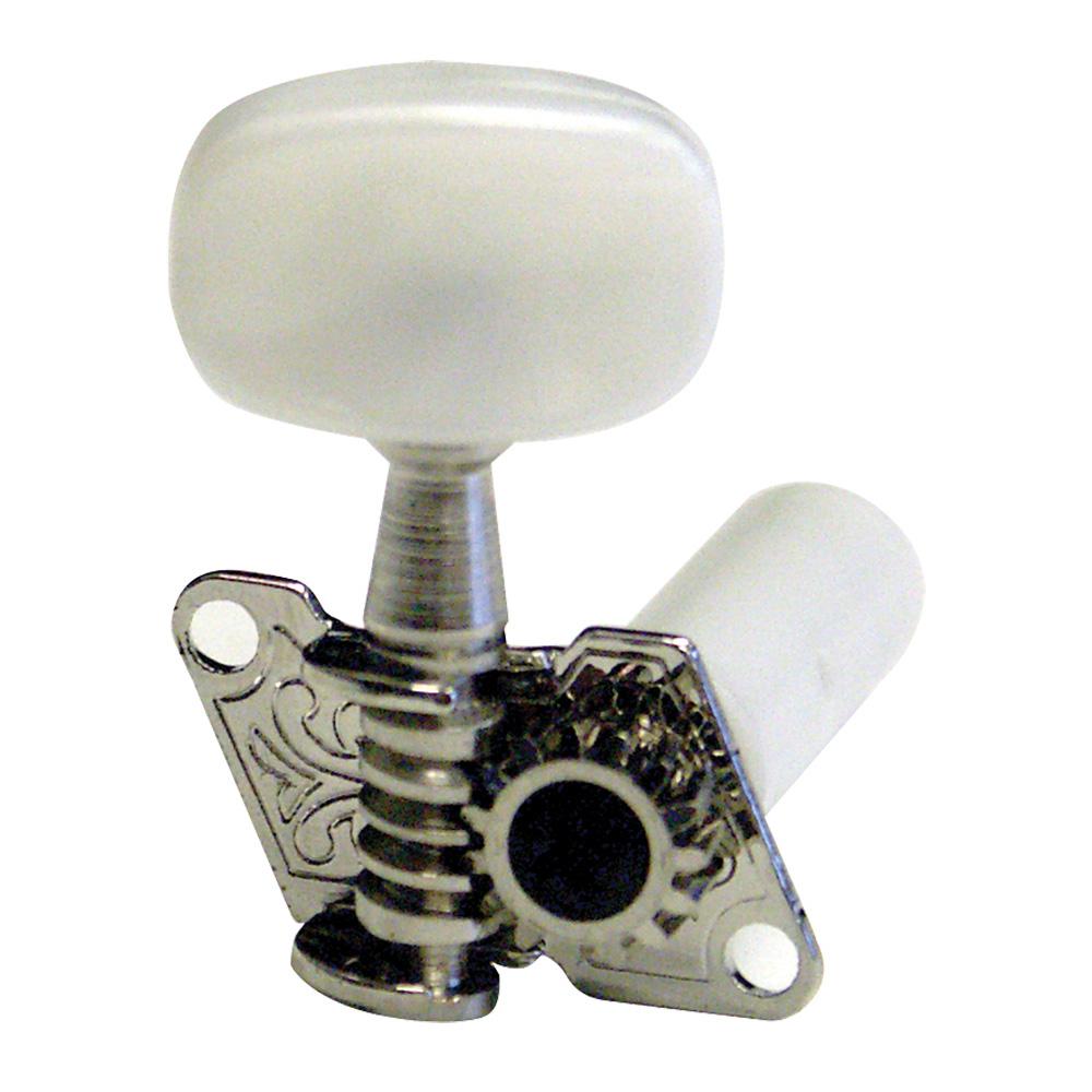 Guitar tuning peg with white knobs on a white background